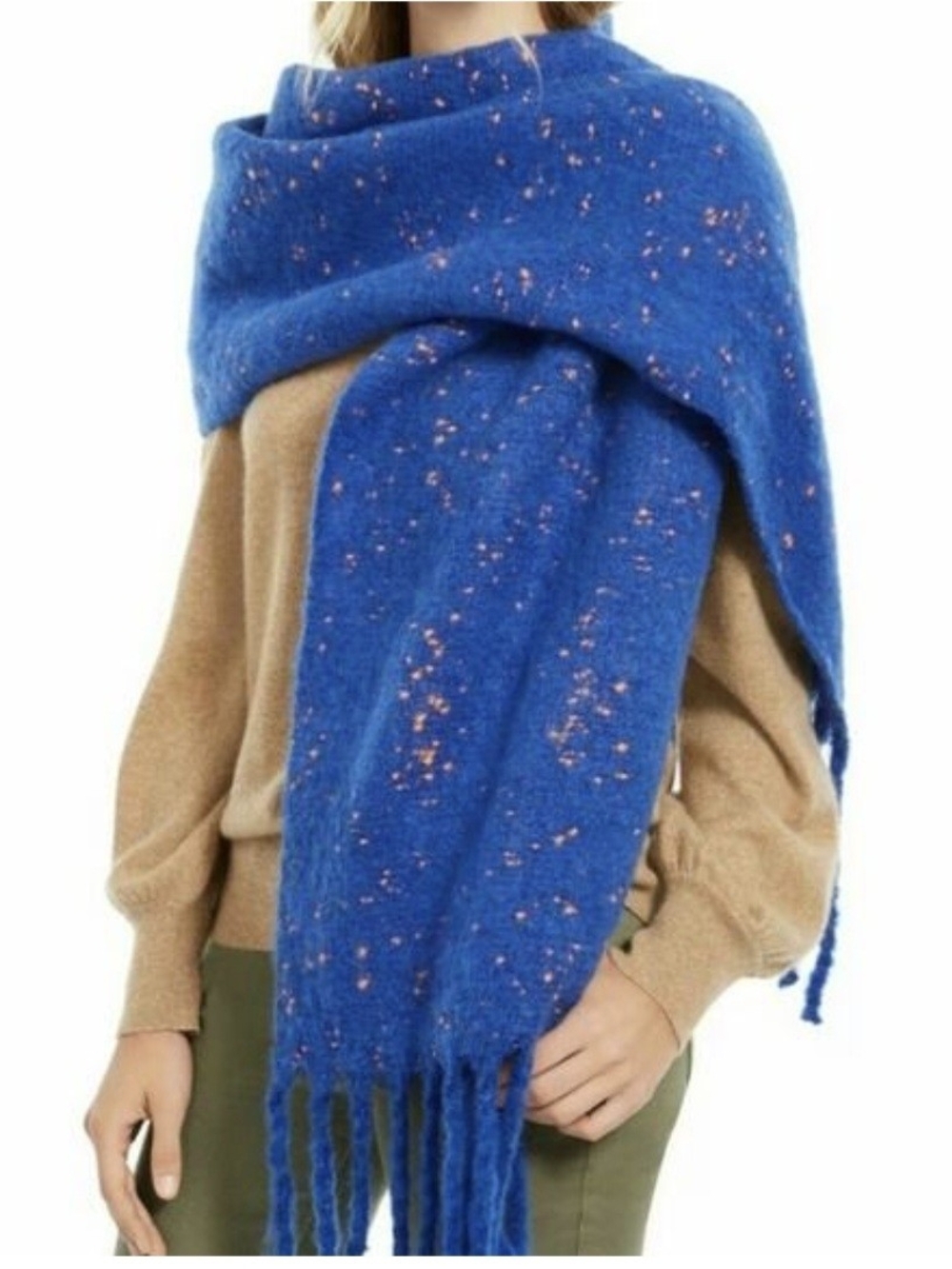 DKNY Royal Blue Speckled Fringe Wrap Scarf
